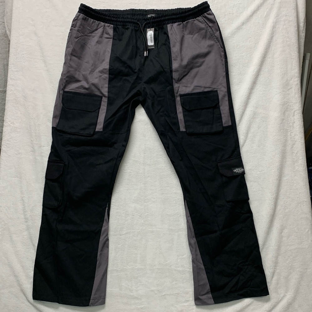 BOHOOMAN Cargo Pants plus slim flare trousers color block  44x32 new